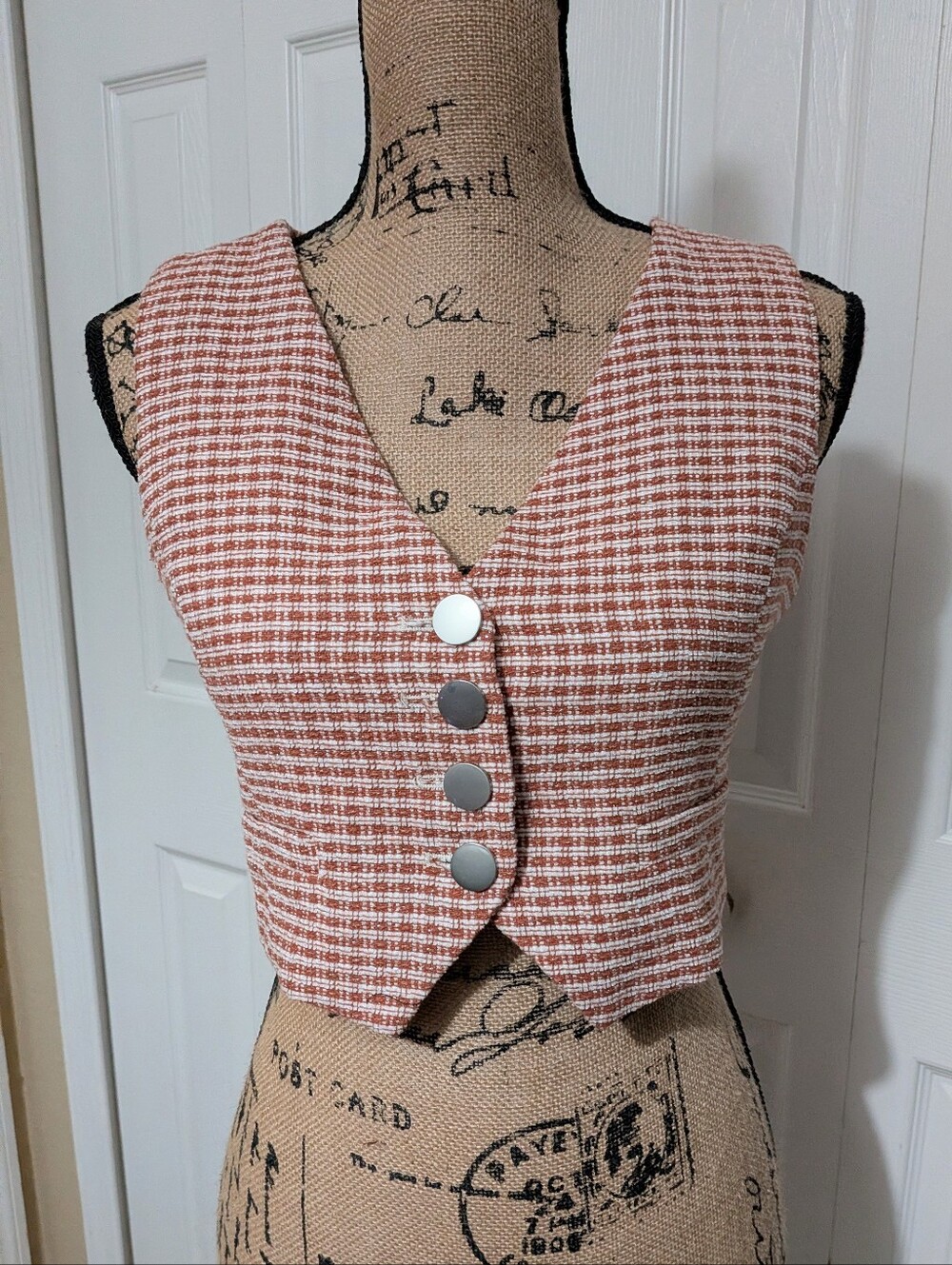 Altar'd State Stylish Women's Rust-White Tweed Button Vest